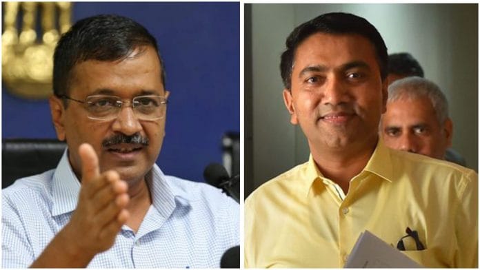 Delhi CM Arvind Kejriwal (L) and Goa CM Pramod Sawant