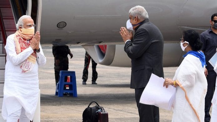 File image of (from left) Prime Minister Narendra Modi, West Bengal Governor Jagdeep Dhankhar and CM Mamata Banerjee | Photo: ANI