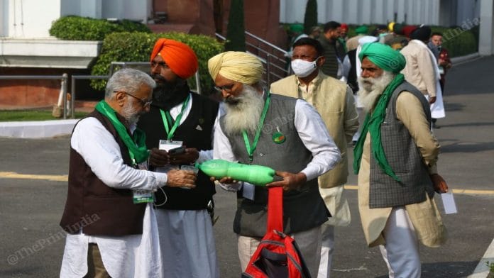 Farmer representatives at Vigyan Bhawan, Delhi, ahead of their talks with the government on 5 December | Suraj Singh Bisht | ThePrint