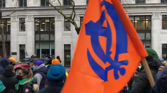 Protesters outside the Indian High Commission in London on 6 December