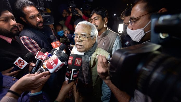 All India Kisan Sabha leader Hanan Mulla addresses media after meeting with Home Minister Amit Shah at NASC PUSA, in New Delhi on 8 December | PTI Photo
