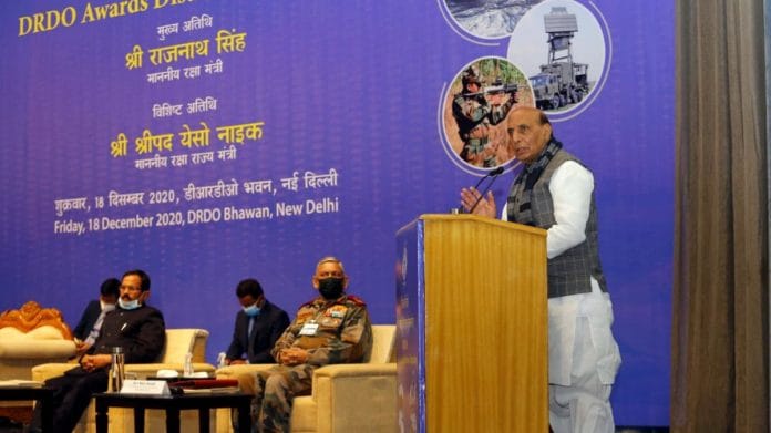 Defence Minister Rajnath Singh speaks at the DRDO Awards Ceremony, in New Delhi on 18 December 2020 | ANI