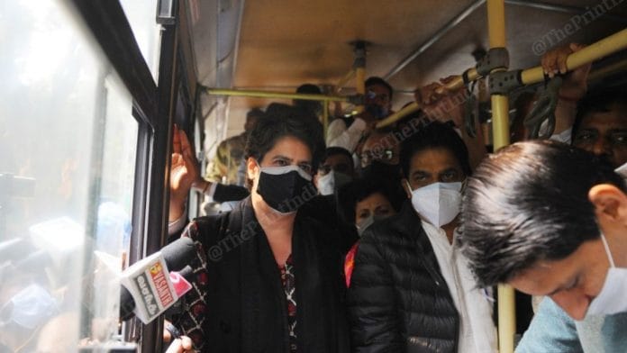Delhi Police take Priyanka Gandhi and other Congress leaders into custody for protesting against farm laws | Photo: Suraj Singh Bisht | ThePrint