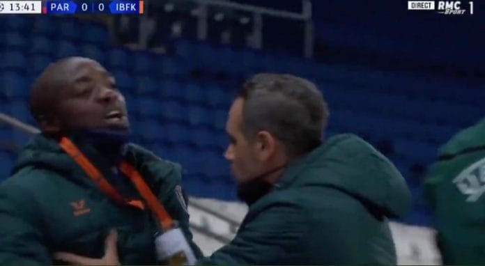 Istanbul Basaksehir’s assistant assistant coach Pierre Webo (left) | Screenshot