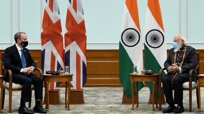 Prime Minister Narendra Modi during a meeting with UK Foreign Secretary Dominic Raab in New Delhi on 16 December