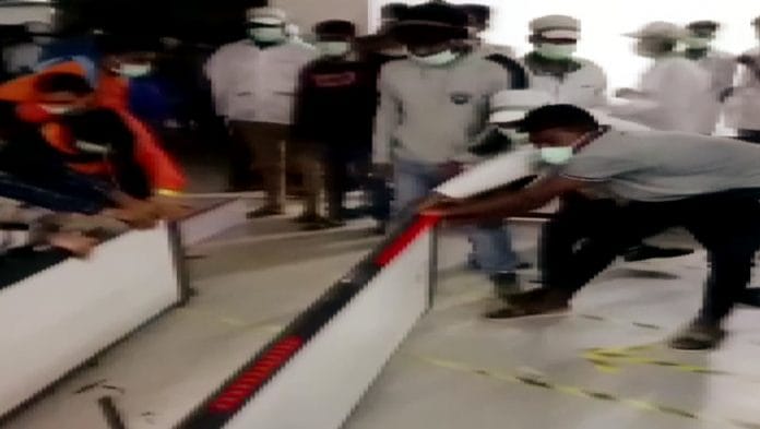 Vandalism by workers at Wistron Corporation's manufacturing unit in Kolar, Karnataka on 12 December | ANI Photo