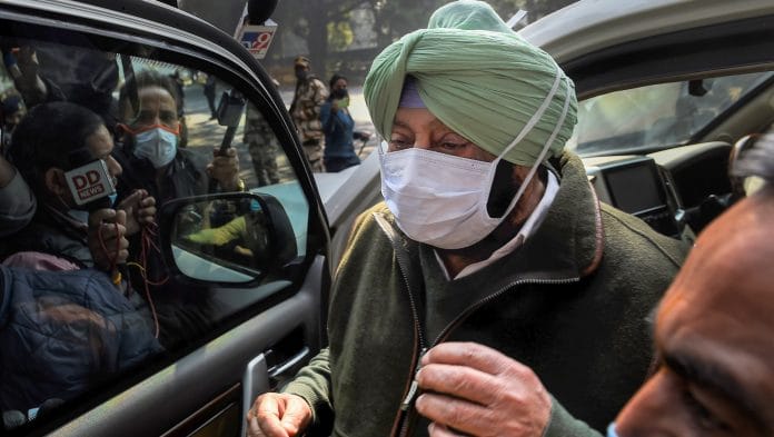 Punjab Chief Minister Amarinder Singh addresses media after a meeting with Home Minister Amit Shah in New Delhi on 3 December