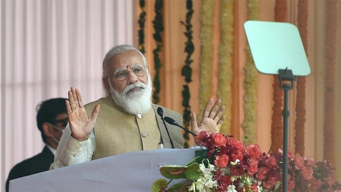 Prime Minister Narendra Modi at the foundation stone laying ceremony of the new Parliament building on 10 December | Photo: Vijay Verma | PTI