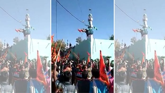 Screenshot from a video of an alleged attack Tuesday on a mosque in Mandsaur, MP