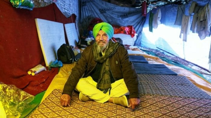 Farmer leader Joginder Singh Ugrahan at a cowshed at the Tikri border of the national capital. | Photo: Manisha Mondal/ThePrint