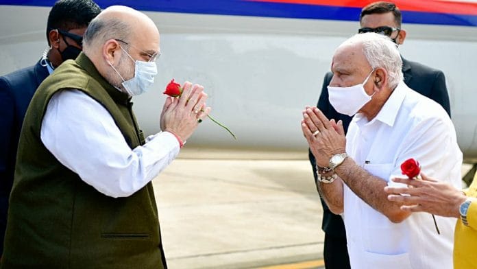 Karnataka CM B.S. Yediyurappa welcomes Union Home Minister Amit Shah during the latter's two-day visit to the state (16-17 January 2021) | ANI