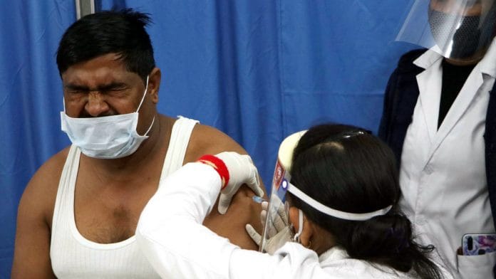 A worker in Lucknow receives the Covid-19 vaccine | Representational image: ANI