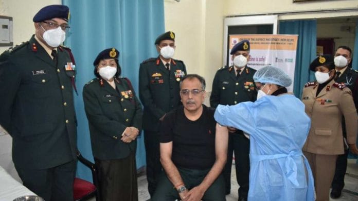 Medics from armed forces at the Base Hospital in Delhi gets the Covid vaccination | Source: Army