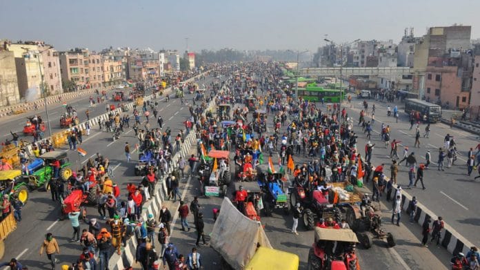 Farmers during a protest rally at Delhi-Meerut expressway, on 26 January 2021
