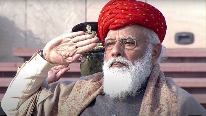 Prime Minister Narendra Modi pays homage to the martyrs at the National War Memorial on the occasion of Republic Day in New Delhi | PTI Photo