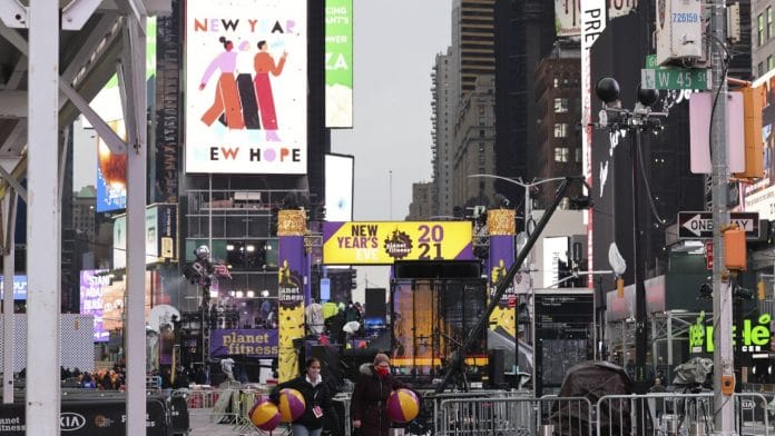 New Years Eve celebrations in the Times Square area of New York on 31 December 2020