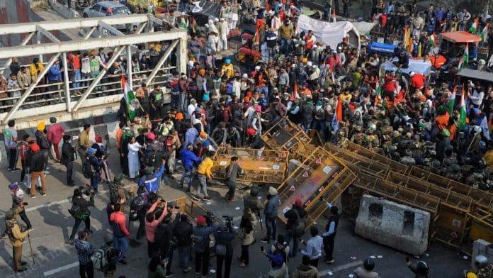 Violence during a farmers protest rally in New Delhi, on 26 January 2021
