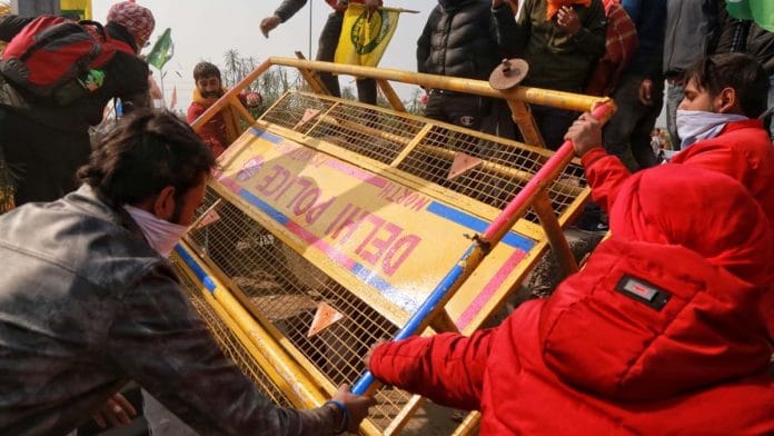 Protesting farmers broke barricades and deviated from the designated routes during the tractor rally on 26 January 2021 | Photo: Manisha Mondal | ThePrint
