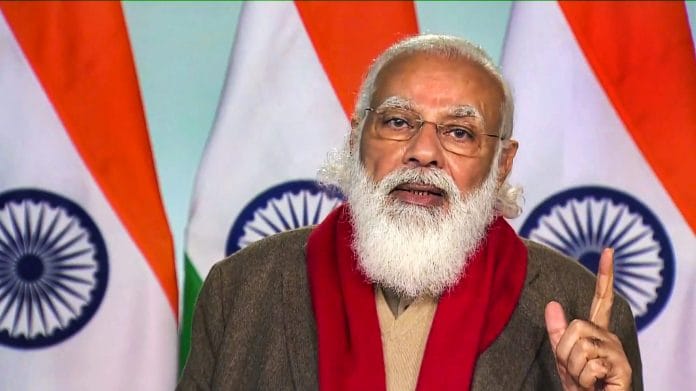 Prime Minister Narendra Modi speaks at the National Metrology Conclave via video conferencing, in New Delhi, Monday, 4 January, 2021. |