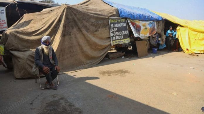A farmer at Singhu border on 27 January 2021 | Manisha Mondal | ThePrint