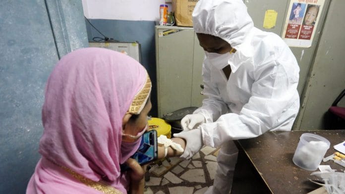 A serological test being conducted in Delhi | File photo: ANI