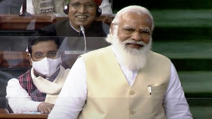 Prime Minister Narendra Modi in the Lok Sabha Wednesday | Photo: ANI/LSTV