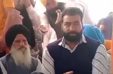 Lakha Sidhana (in white shirt) seen at a public gathering in Bathinda