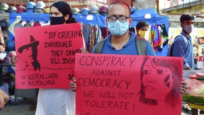 A protest against the arrest of climate activist Disha Ravi, in Bengaluru, on 15 February 2021