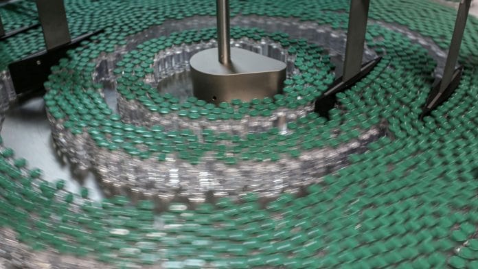 Vials of Covishield on the production line at the Serum Institute | Photo via Bloomberg