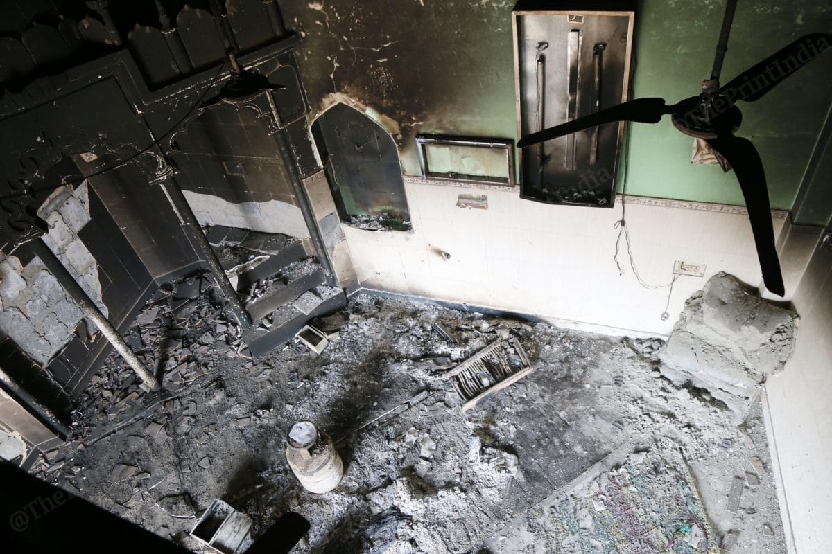 Auliya Masjid in Shiv Vihar was lit on fire by rioters on 25 February 2020 | Photo: Manisha Mondal | ThePrint