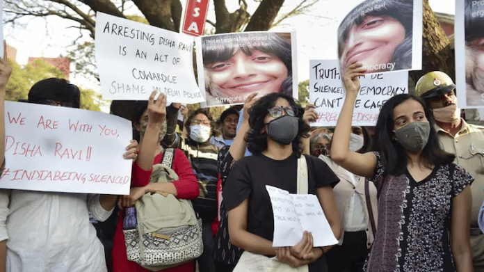 Protest against the arrest of climate activist Disha Ravi on 15 February 2021 | Twitter/@YourAnonCentral
