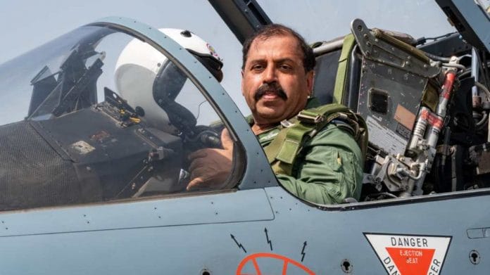 IAF chief Air Chief Marshal R.K.S Bhadauria on a Mirage 2000 aircraft | Source: IAF