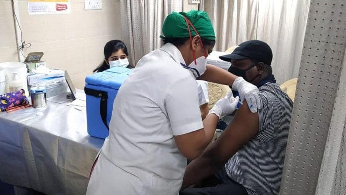 A health worker is being administered the Covid-19 vaccine at a Mumbai hospital | Photo: Twitter/@mybmc