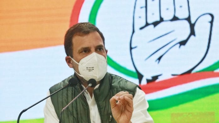 Rahul Gandhi addresses a press conference at AICC headquarters in New Delhi