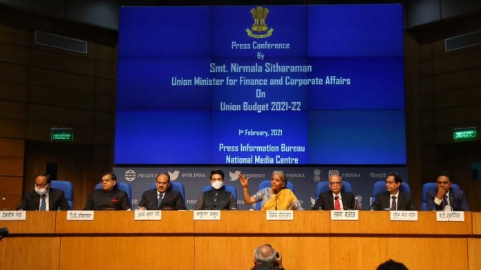 Finance Minister Nirmala Sitharaman presented the budget in Parliament on 1 February, 2021 | Suraj Singh Bisht/ThePrint