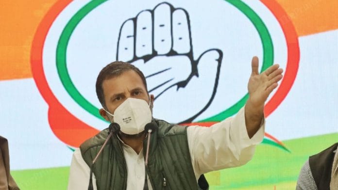 Congress leader Rahul Gandhi at the press conference Wednesday | Manisha Mondal/ThePrint