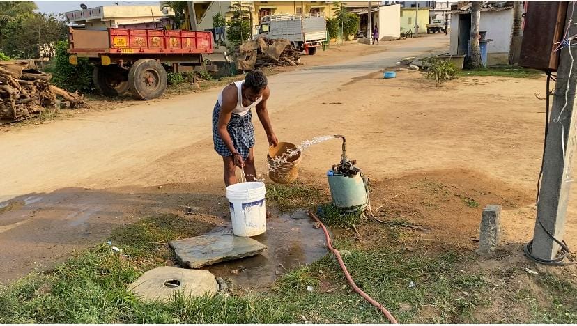 Ramulu, 58, relies on a local borewell pump as Mission Bhagiratha allegedly only brings water for 15 minutes on alternate days in his village | Rishika Sadam | ThePrint