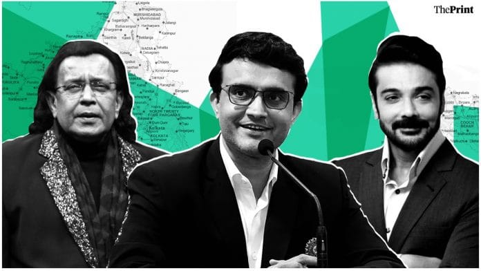 (From left) Mithun Chakraborty, Sourav Ganguly and Prosenjit Chatterjee | Illustration: Soham Sen