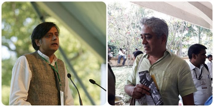 Congress MP Shashi Tharoor (L) and Journalist Rajdeep Sardesai (R)