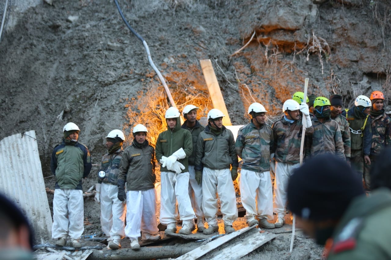 Workers at the Joshimath site | Photo: Suraj Singh Bisht | ThePrint
