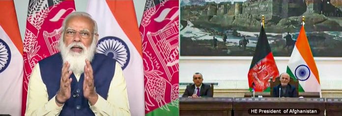 PM Modi apeaks to Aghan President Ashraf Ghani during the signing of MoU on Shahtoot Dam on 9 February, 2021 | PTI