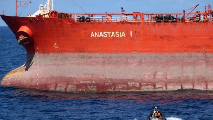 File image of the merchant ship MV Anastasia | Twitter: @indiannavy