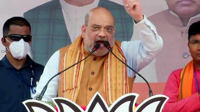 Union Home Minister Amit Shah addresses a rally ahead of West Bengal Assembly polls in Medinipur on 21 March, 2021 | ANI