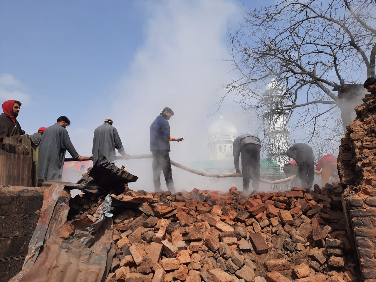 The village arranged for generators and pumped water from a stream to douse fire.