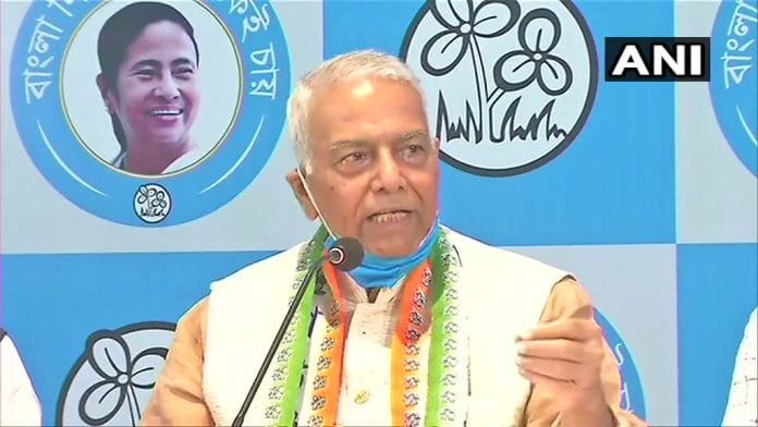 Former BJP leader Yashwant Sinha joins Trinamool Congress on 13 March, 2021 in Kolkata | Twitter/ANI