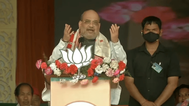 Home Minister Amit Shah addressing a rally in Jonai, Assam | Twitter/BJP