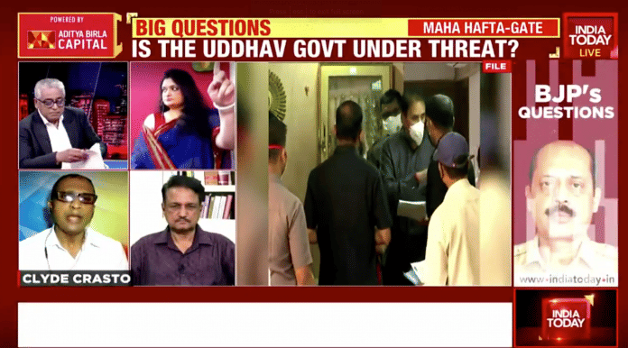 Screenshot of anchor Rajdeep Sardesai with a panel during Prime Time debate on India Today