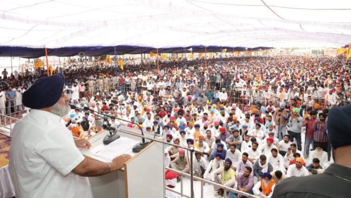 SAD chief Sukhbir Singh Badal addresses a rally Monday | Twitter | @officeofssbadal