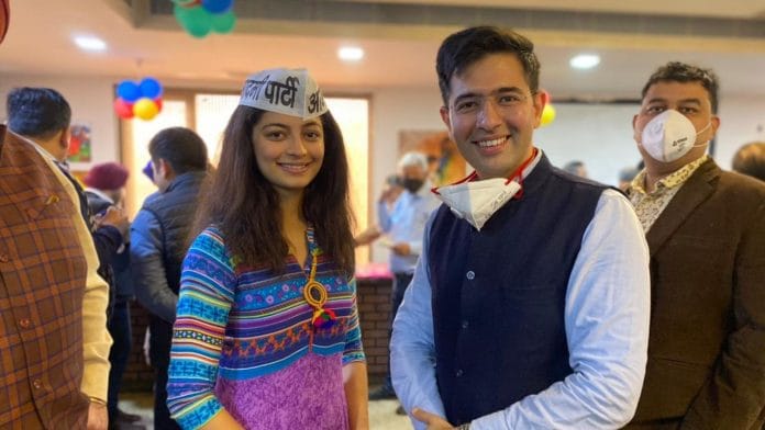 Mansi Sehgal with AAP leader Raghav Chadha | @ANI | Twitter