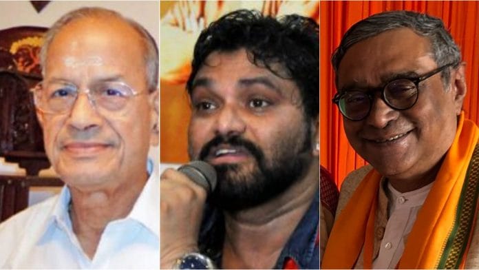 (Left to right) E Sreedharan, Babul Supriyo and Swapan Dasgupta